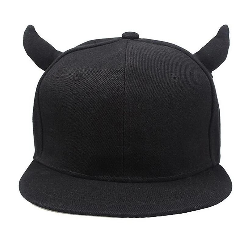 Men Women Snapback Adjustable Baseball Cap Hip Hop Hat Black Devil Horns Cap