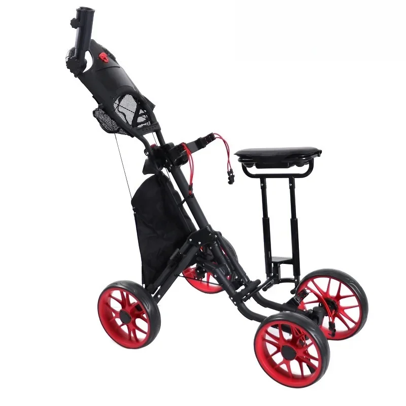 Golf four-wheel trolley foldable aluminum alloy ball trolley foot brake hand-pulled car