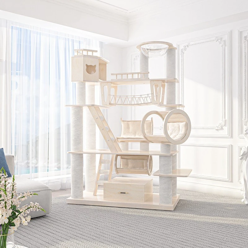 Cat climbing frame, cat nest, cat tree integrated, large solid wood multi-layer cat castle, easy to take care of by spraying