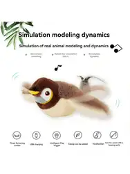 1pc Electric Interactive Cat Toy, Rechargeable Flapping Bird Plush Toys, Squeaking  Toys for Cats Fun Kitten Exercise Toys Soft