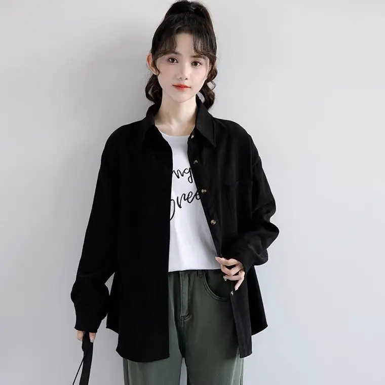 New Western-style Black Shirt for Women Loose Long Sleeved Shirt Casual Student Thin Jacket Trendy