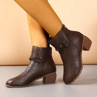 2025 Summer New Women's Fashion Hollow-Out Soft Sole Mid-Heel Ankle Boots, Retro Breathable Comfortable Shoes - Image 5