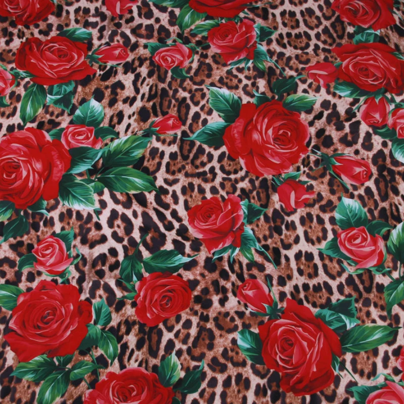 Autumn Micro-elastic Drape Leopard Rose Print Clothing Handmade Diy Bag Hip Dress Polyester Fabric Cloth for Sewing