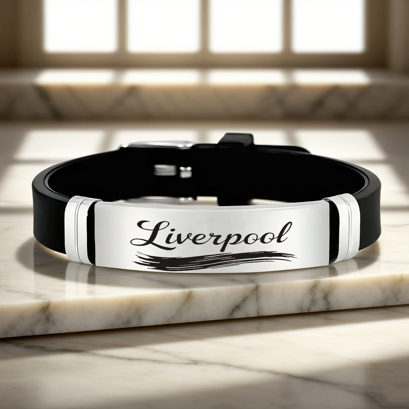 Accesorio cursivo elegante de fútbol de Liverpool, pulsera de silicona de acero inoxidable de estilo casual, para amigos que aman el Liverpool