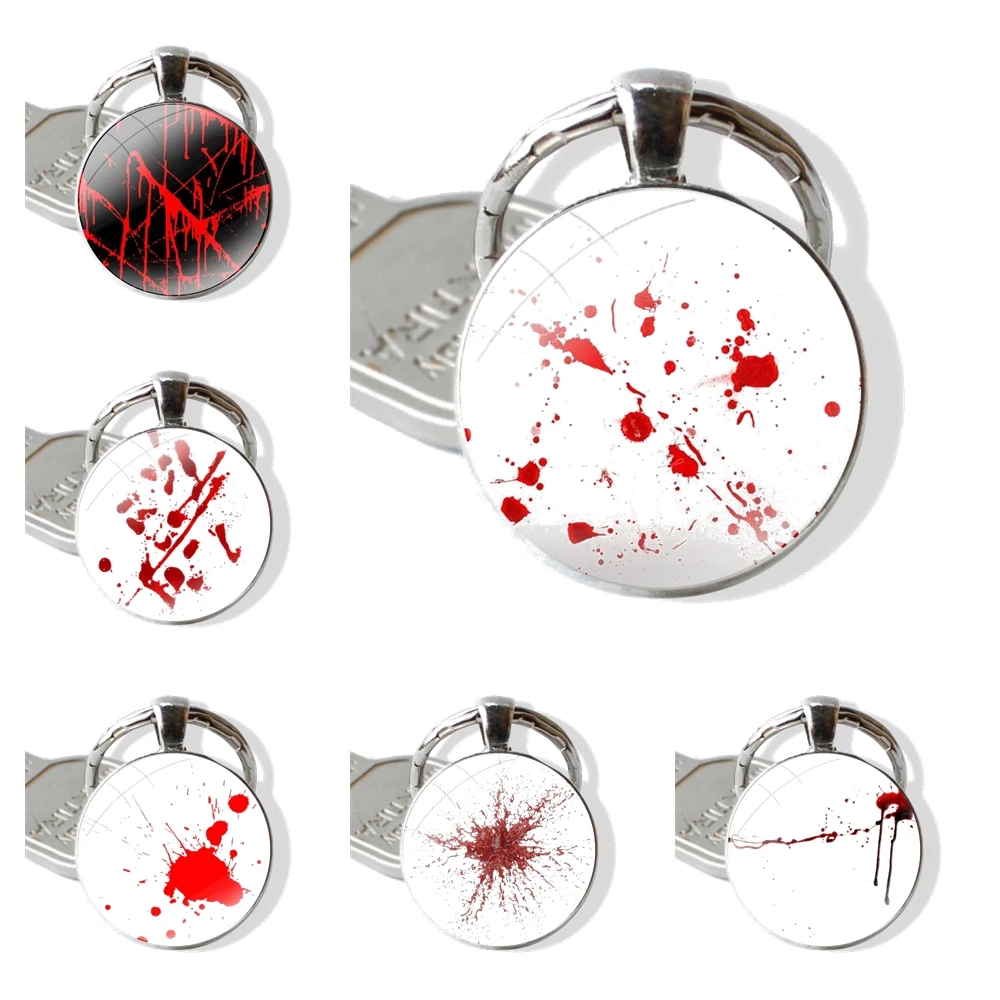 Keychain Handmade Glass Cabochon Key Ring Holder Pendant Key Chains HALLOWEEN BLOODY SPLATTER