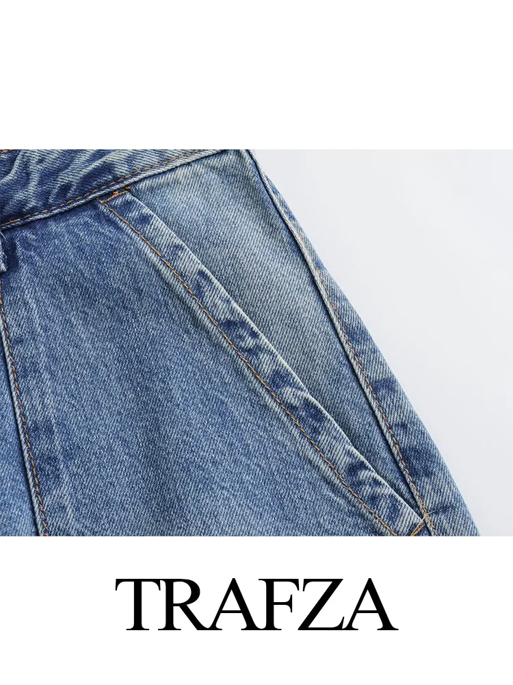 TRAFZA-pantalones vaqueros largos de pierna ancha para mujer, pantalón informal de cintura alta, color liso, elegante, Y2K, otoño