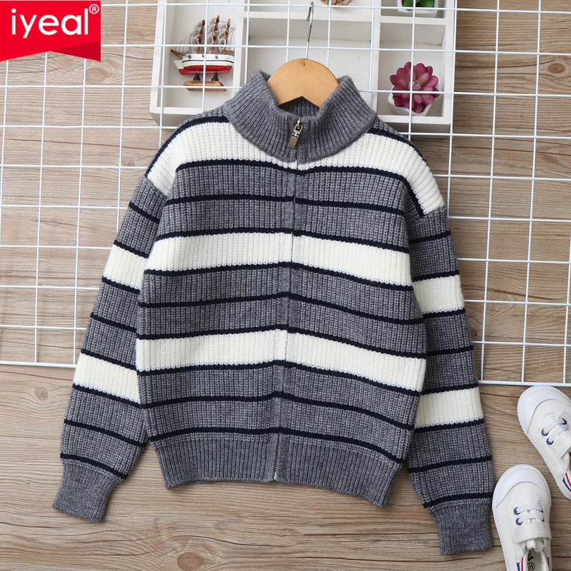 

IYEAL Sheep Wool Boys' Sweater Cardigan Autumn And Winter Children's Sweater 2025 New Children's Sweater