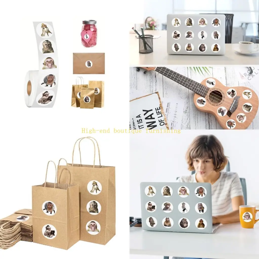 

L9NB 500Pcs Adorable Monkey Themed Sticker Wrapping Labels for Scrapbooking Notebook Snowboard Phone Cover Laptop Decoration