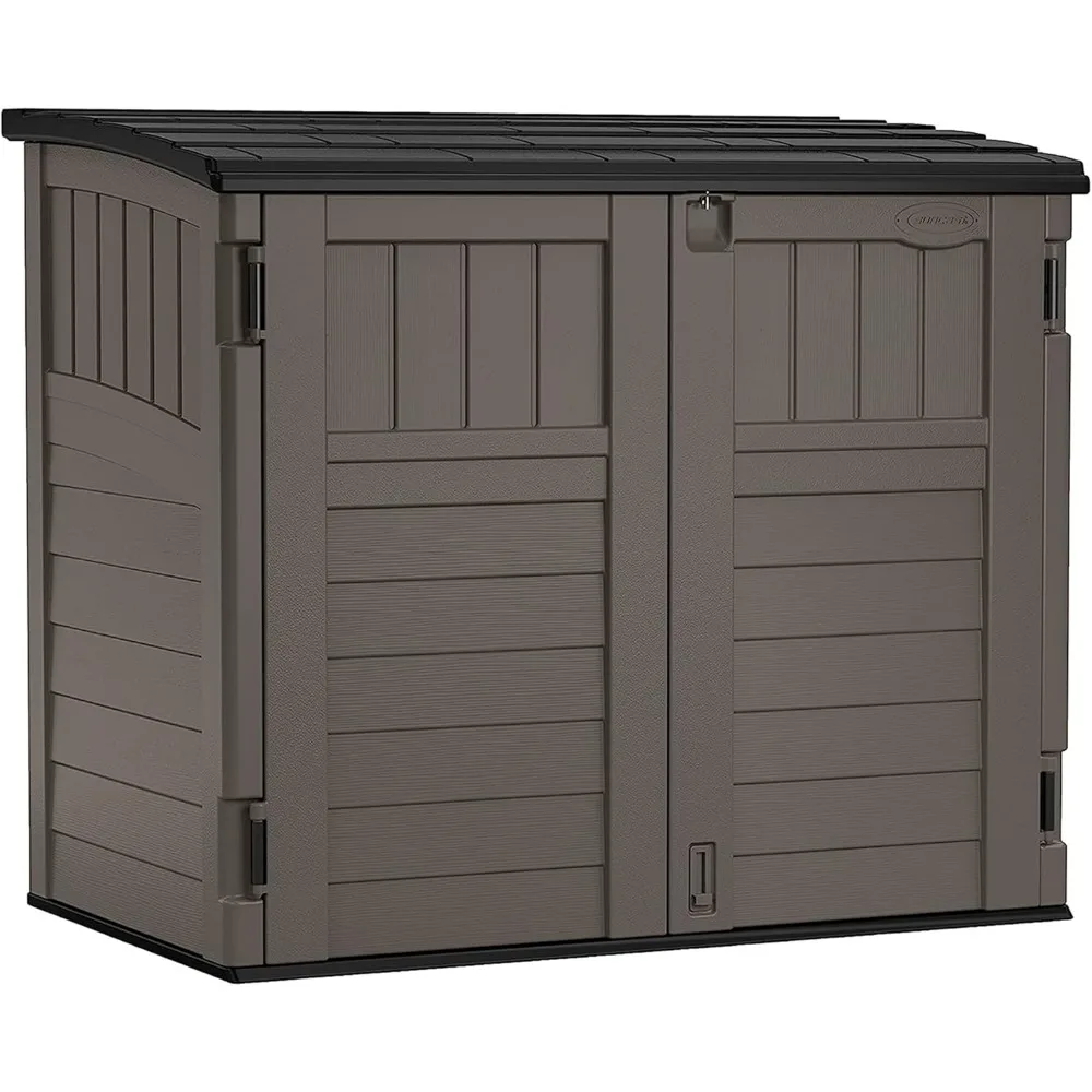 Modernist 4' x 2.5' Lockable Outdoor Garden Resin Low Profile Horizontal Storage Shed with 3 Doors, 34 Cubic Feet, Gray