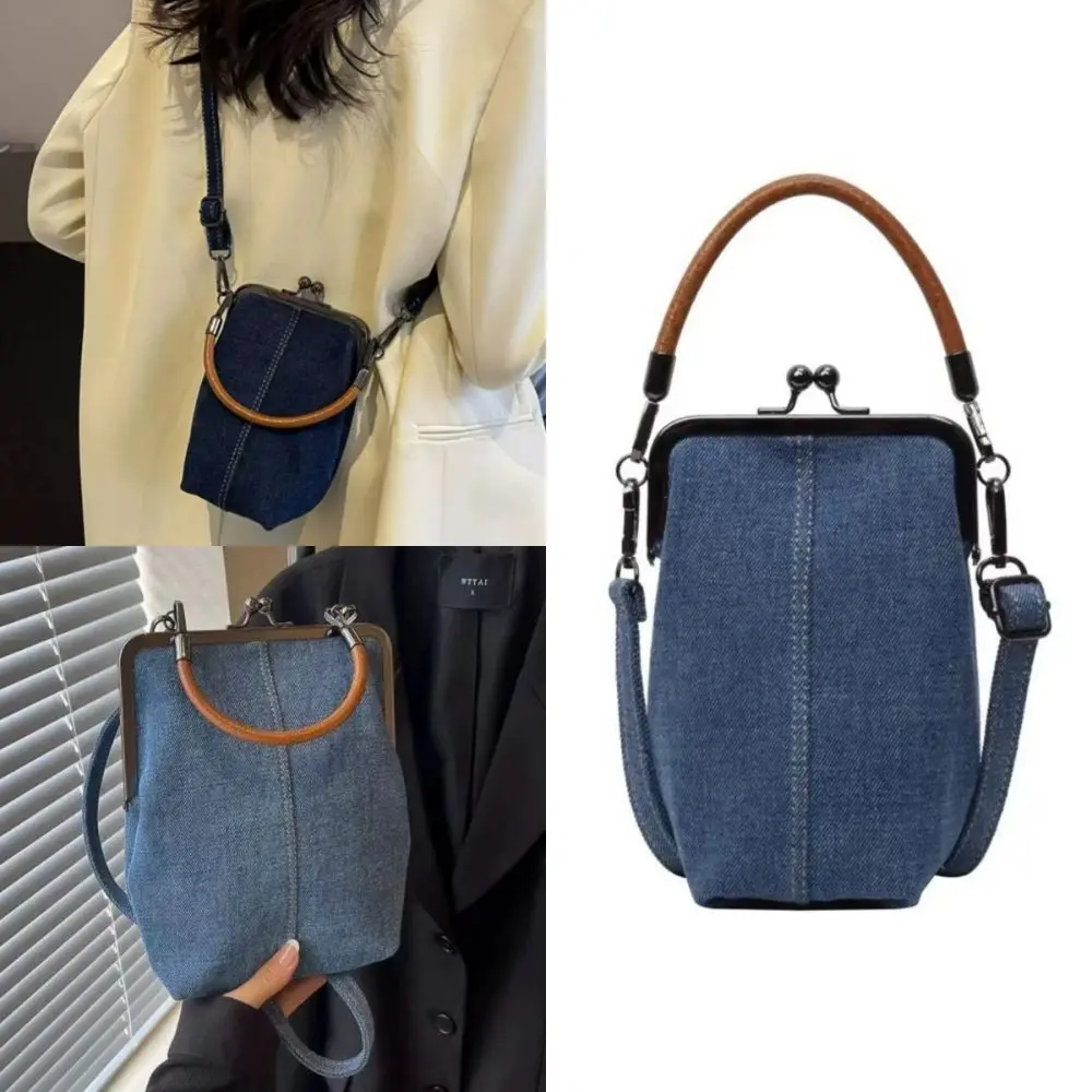 Portable Vintage Style Women Handbag Versatile Fashionable Designer Shoulder Bag Navy Blue Lady‘s Purses Crossbody Bags