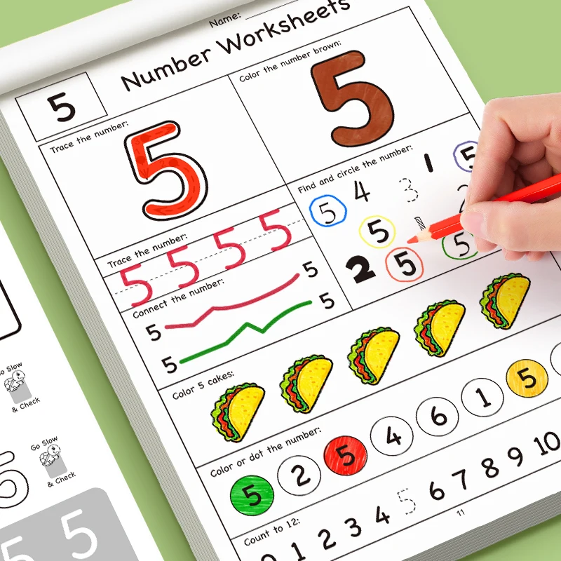 Illustriertes Mathe-Arbeitsbuch für 32 Seiten, entworfen für interaktives Vorschullernen, mit Zahlenverfolgung 0–12 Übungsbuch – Detail 5