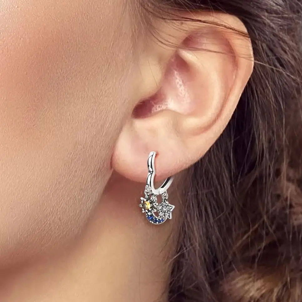

Hoop Earring 925 Silver Heart Shape Sun Moon Star Earring For Women Fashion Jewelry
