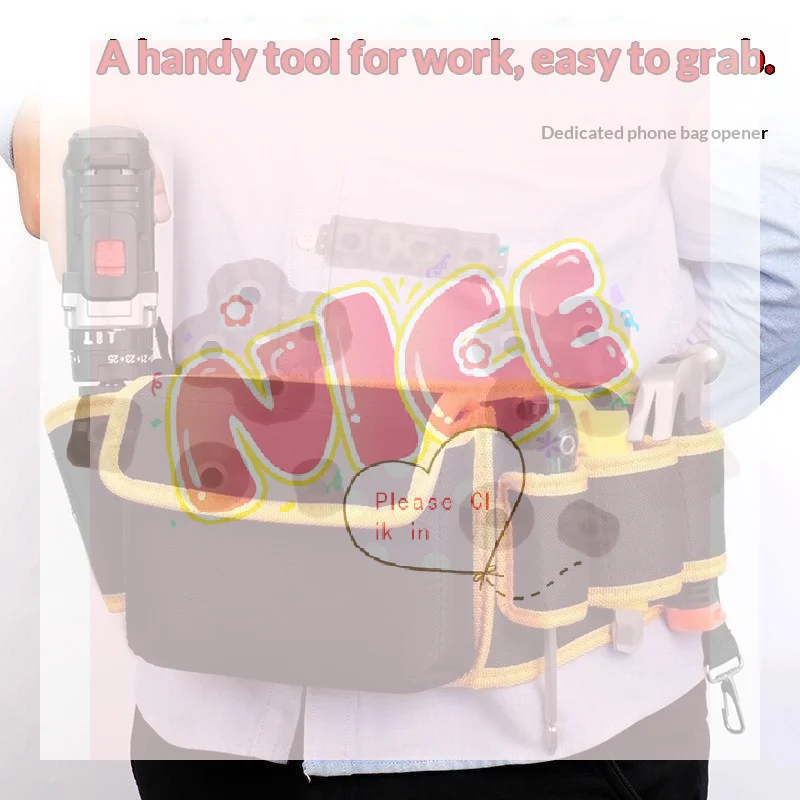 【BA】Heavy Duty Tool Waist Bag With Multi Pockets Phone Holder Hooks For Electricians Carpenters DIY Jobs
