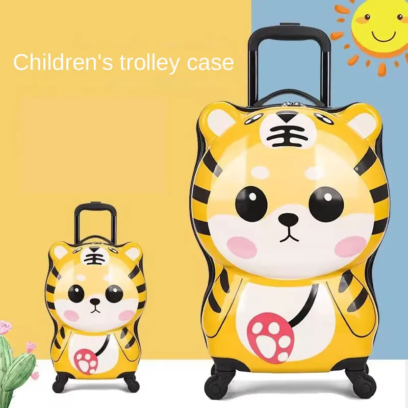 Kids Cartoon Suitcase Yellow little Tiger 18 inch Travel Boy Girl Boarding Suitcase Aluminum Alloy lever