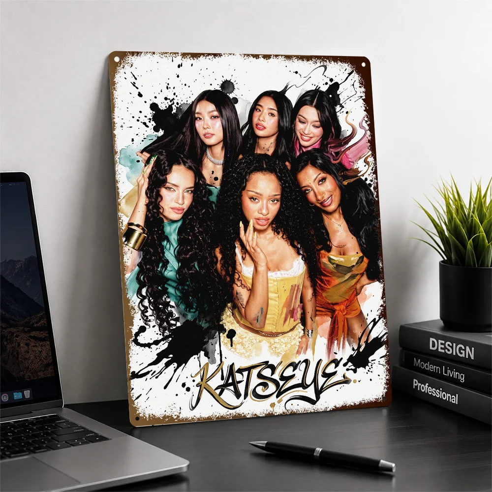 Katseye Group Textured Poster Customized Metal Tin Sign Global Concert Style Wall Art Designed For Record Room And Home Office