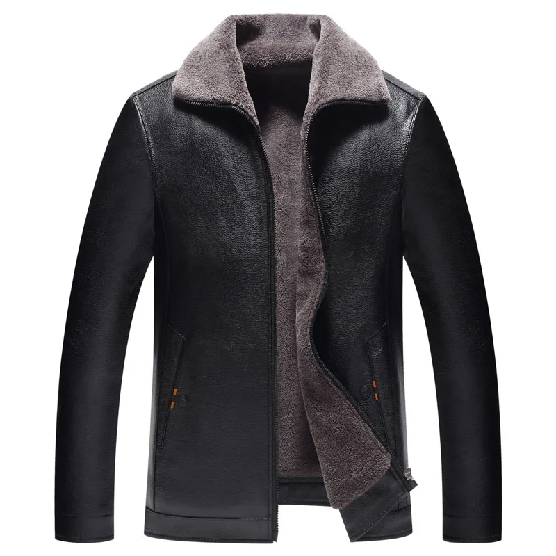 

Winter Jacket Men Leather Jacket Men Fur Lined Winter Warm Overcoat Male Outwear Vintage Style Fur Collar Jackets & Coats MY258