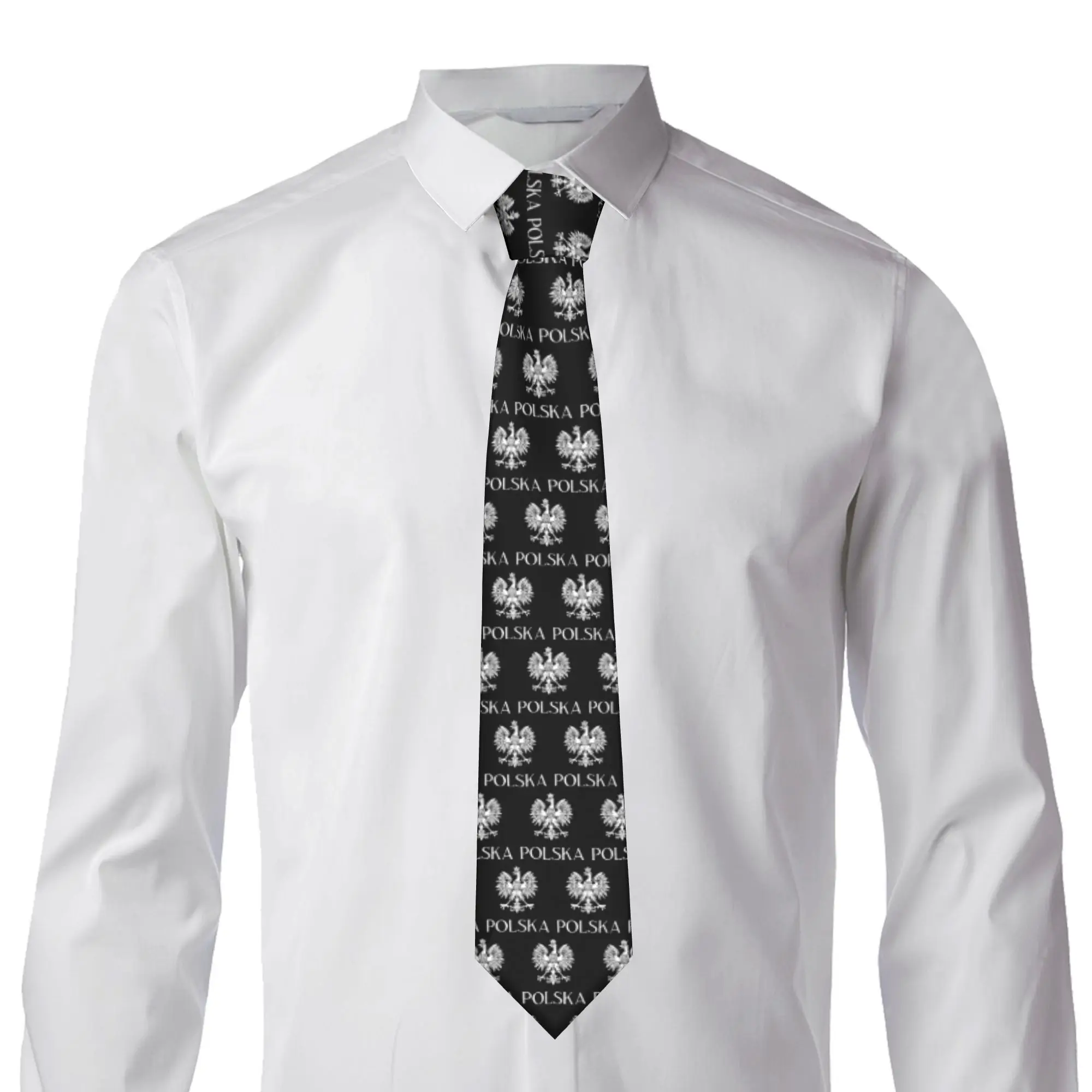 Fashion Poland Polska Flag Necktie Men Silk Lewandowski Polish Coat of Arms Business Neck Tie
