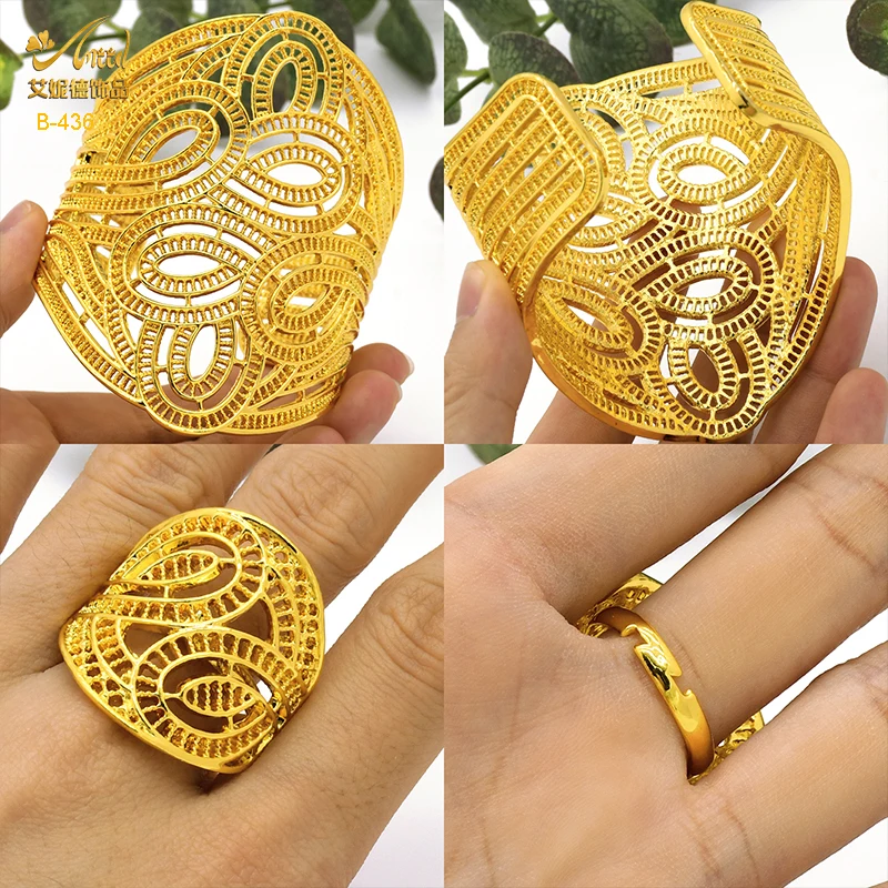 ANIID Dubai Bracelet Ring for Women Wedding Gold Color Cuff Bangles Female Luxury Indian Designer Bracelet Ethiopian Jewelry image 6
