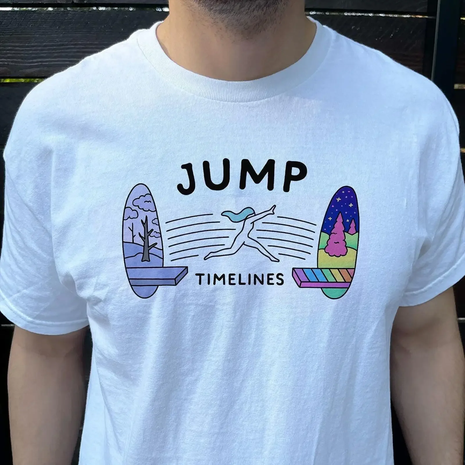 Jump Timelines T Shirt Psychedelic Spiritual Portal vintage Washed fashion Versatile Stretched Unisex Slightly graphic