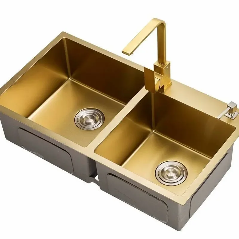 for Thickened 304 Stainless Steel Sink Anti-corrosion Nano-gold Handmade Kitchen Vegetable Basin Sink Set