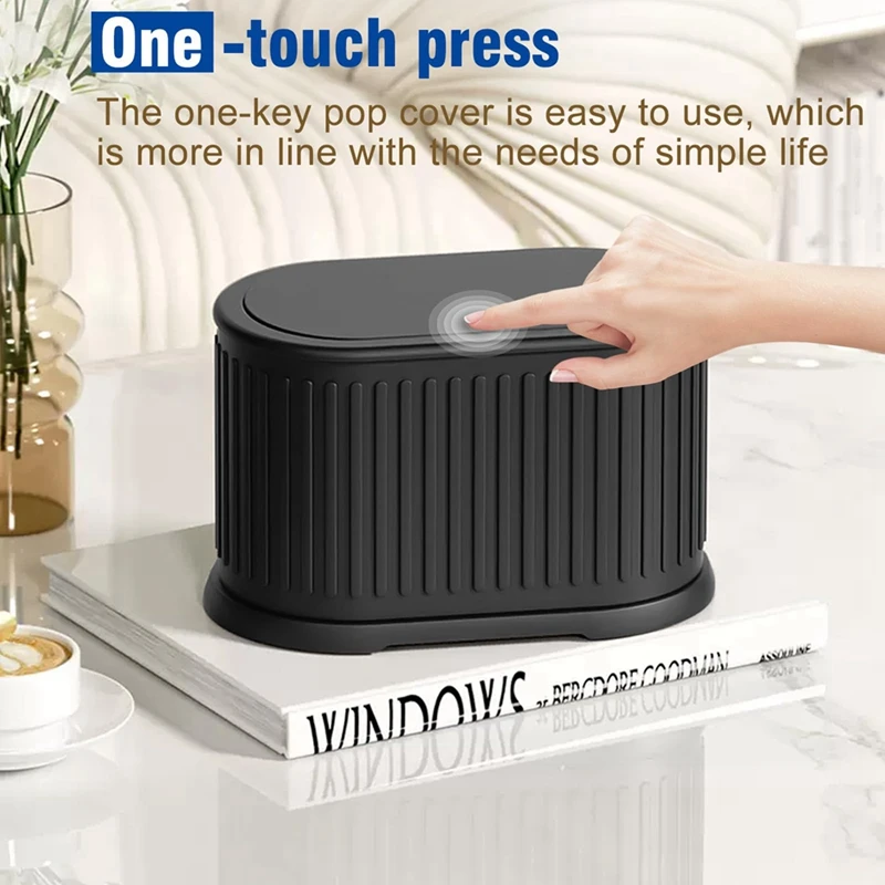 Mini Trash Can with Lid, 4L Small Kitchen Compost Bin Countertop Trash Can, Stainless Steel Mini Garbage Can Black-A28R