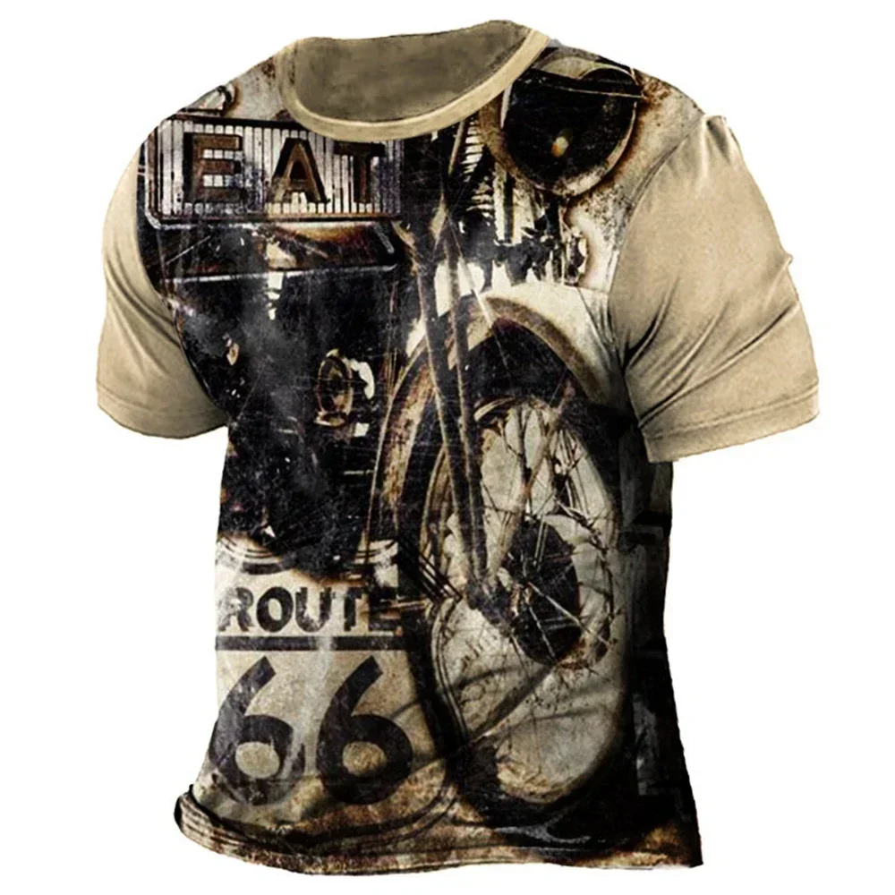 

Route 66 T-Shirt For Men 3D Print Vintage Clothing Biker Motorcycle Fashion Oversized Short Sleeve Tops Casual O-neck Tees Funny