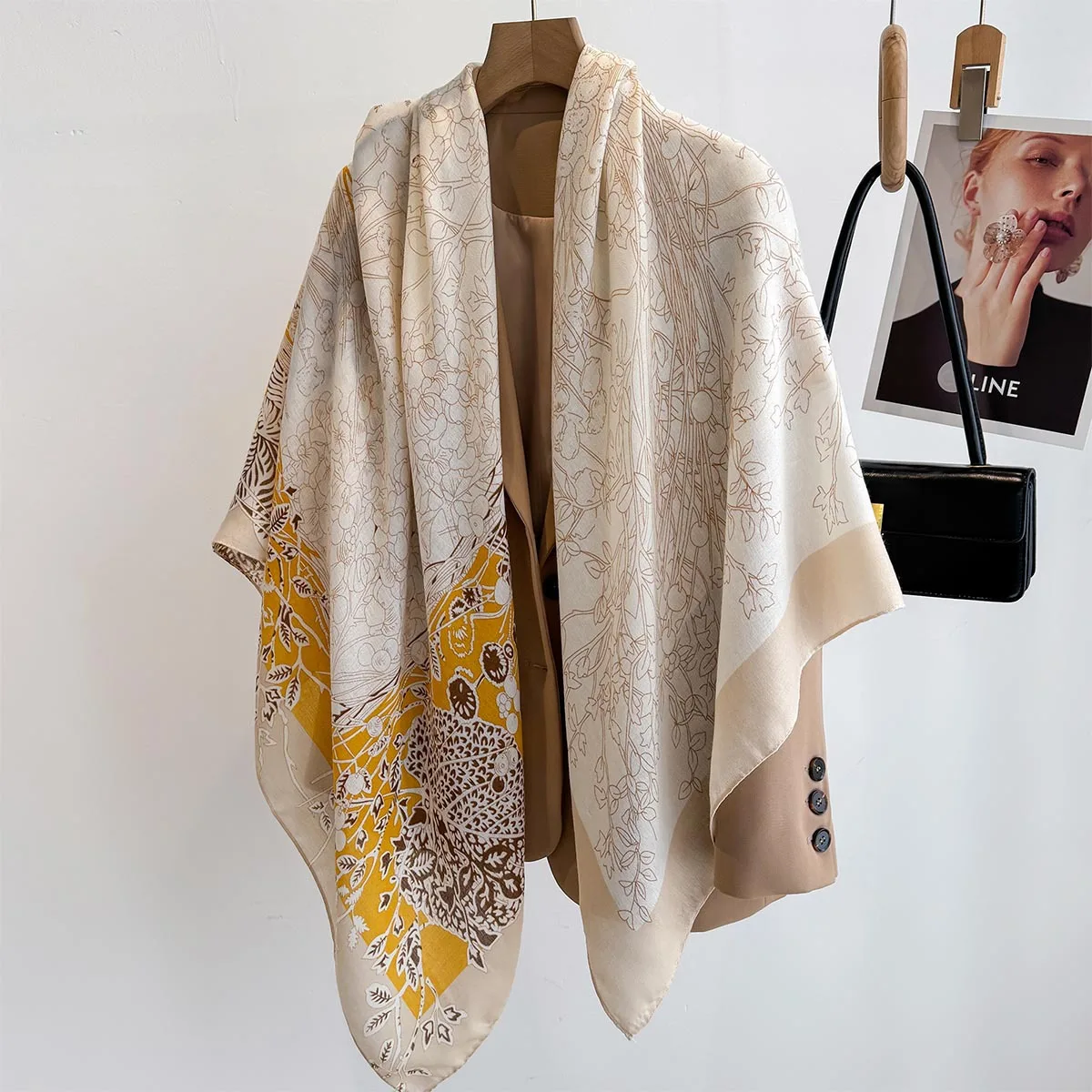 130*130cm Beach Wraps Large Shawl For Women Luxury Floral Printed Square Scarf Breathable Scarves Bandanas Elegant Hijab