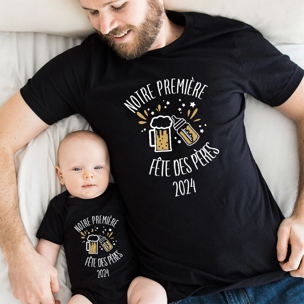Father's Day Gift Our First Father's Day Dad and Baby Matching Clothes Mini Romper Dad Shirts Family Matching Outfits