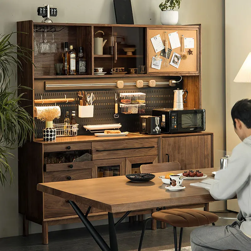 Black walnut sideboard, solid wood living room, integrated wall-to-wall cabinet, Nordic Japanese style storage, side tea
