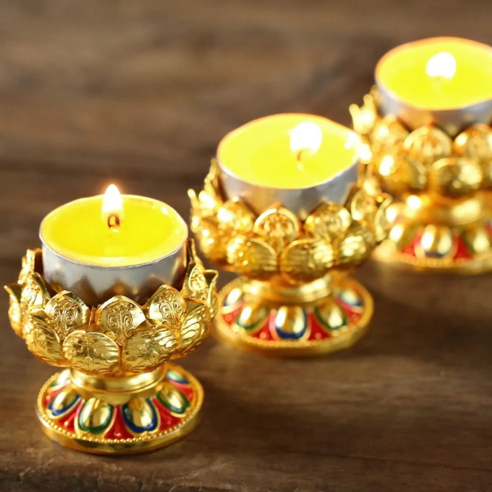 

Feng Shui Accessories Embossed Metal Lotus Candlestick Handicraft Exquisite Candle Base Mini Candle Cup Home