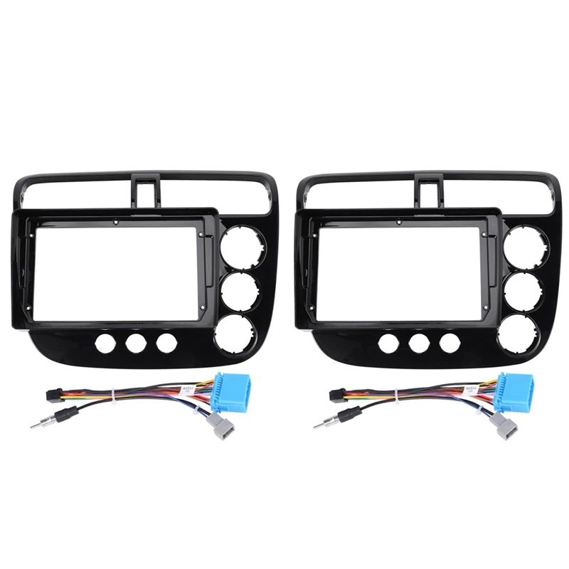 2Pcs 9In 2 Din Car Stereo Fascia Panel Frame Right-Hand Drive With Power Cord Fit For Honda Civic 2002-2005