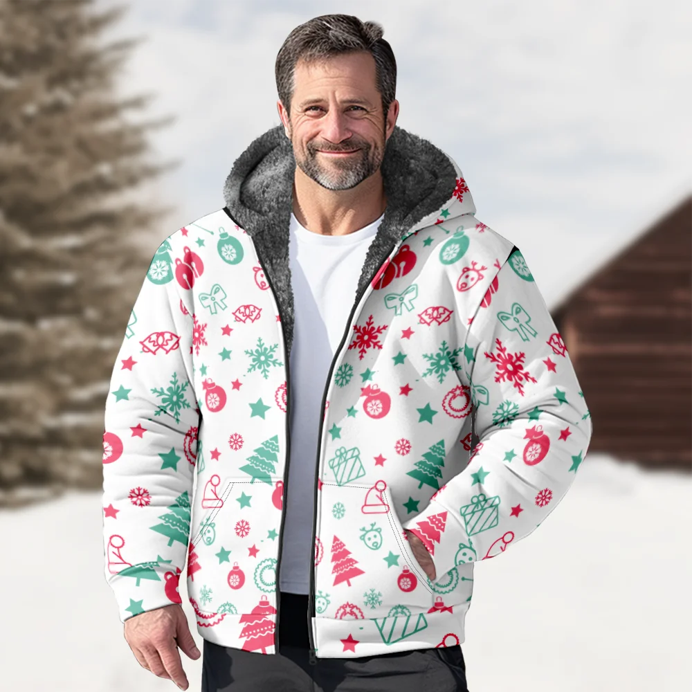 Men's Winter Jackets Coats,Christmas Pattern Cotton Clothes Overcoat Zippered Casual Traveling