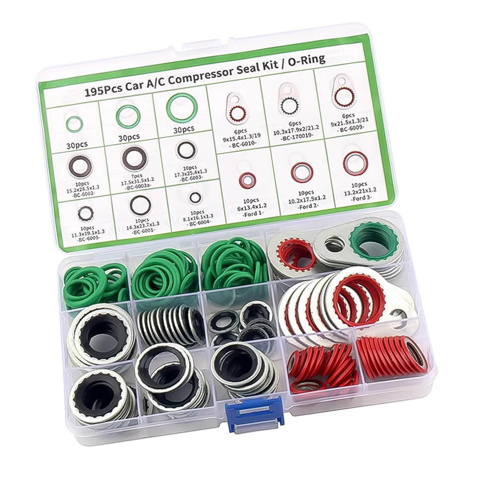 195PCS A/C /Seal Kit AC O /Ring /Assortment /Kit AC Gasket Seal Kit Washer Air-conditioning Installation