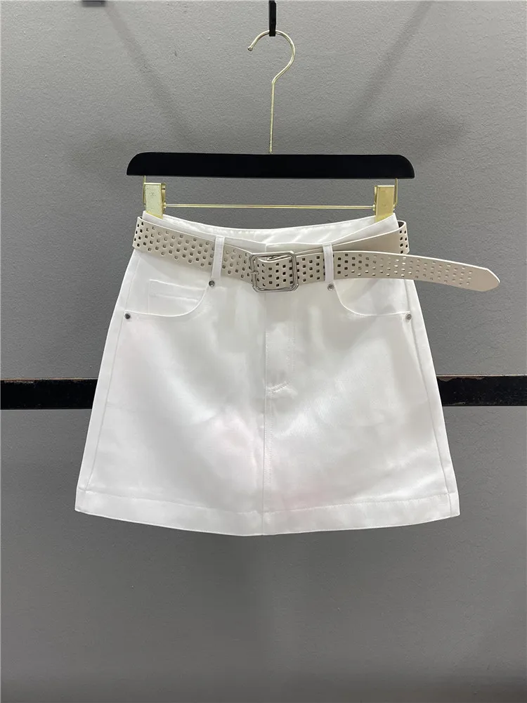 White High Waist A-Line  Skirt Fashionable Korean Style Casual Short Skirt Body Shaping Prevents Light Leakage Women's Skirt