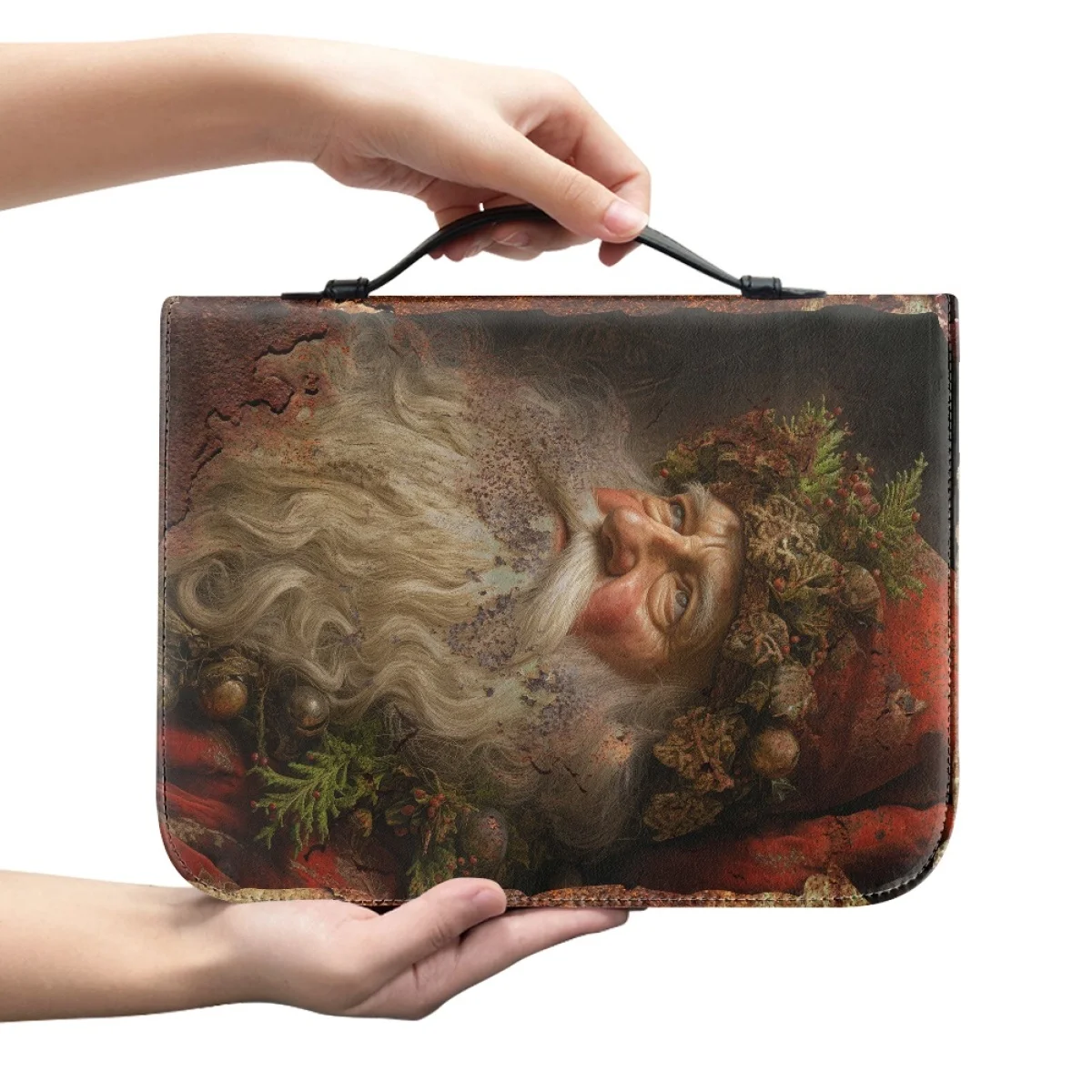 Santa Claus Print Women's Handbags Clutch Bible Case for Christmas Pu Leather Storage Book Holy Bible Bag 2023 Christmas Gifts