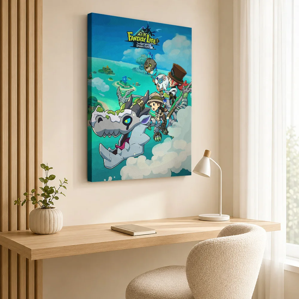 Fantasy Life: The Girl Who Steals Time Game Framed Canvas Print Poster Custom Photo Game Wall Paintings Decoration for Bedroom