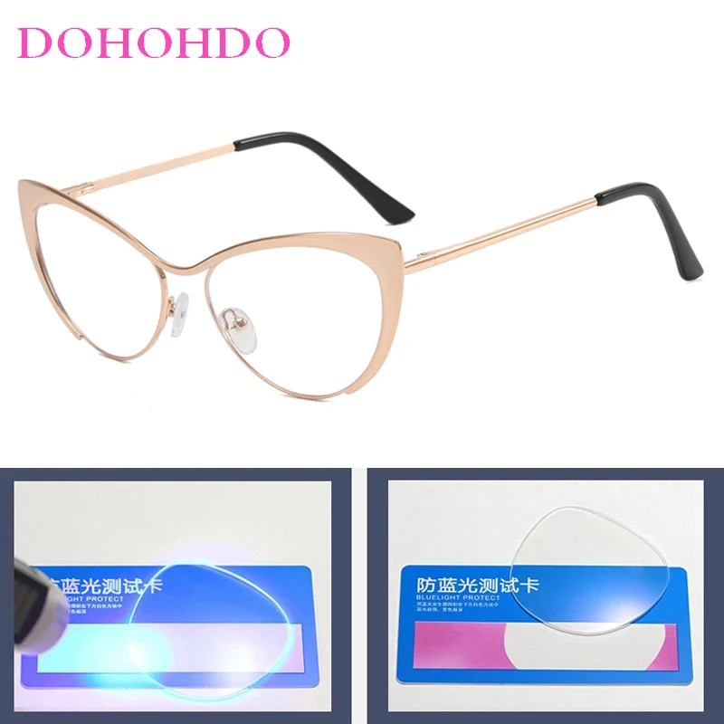 New Luxury Metal Cat Eye Fashion Design Anti-Blue Light Women Glasses Men Computer Reading Eye Protection Optical Eyewear Ladies view 3