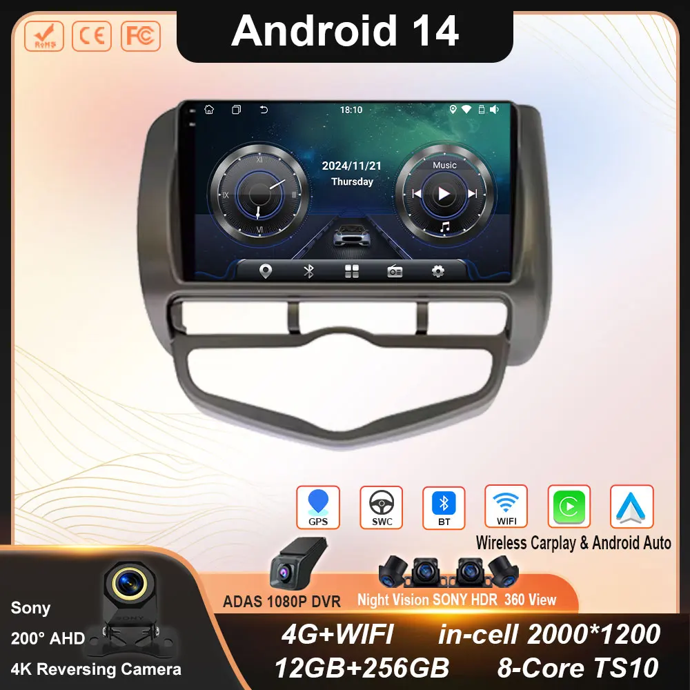 

Android 14 auto Car Radio Multimedia For Honda LHD JAZZ City 2002-2007 Player GPS Wireless Carplay Stereo Head Unit QLED NO 2Din