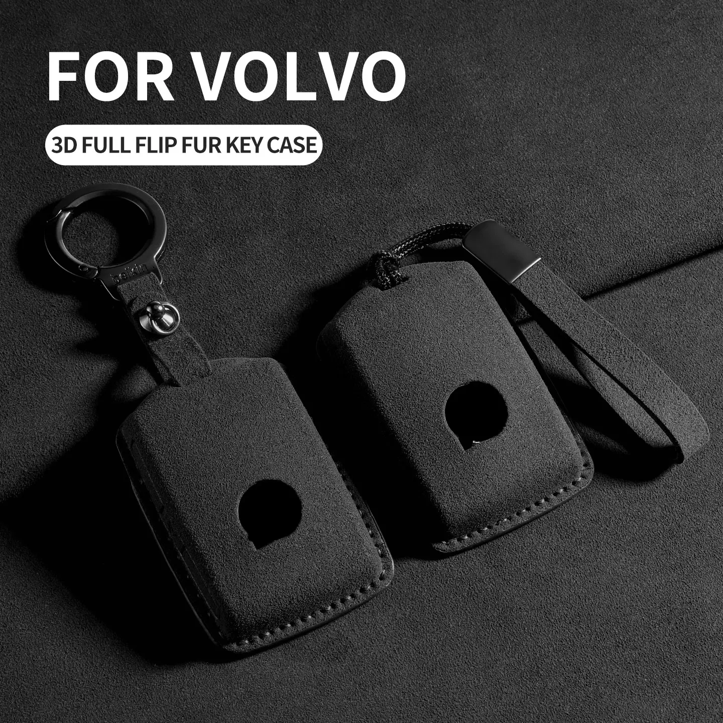 Wildleder-Autoschlüsselhülle für Volvo S60 S90 XC40 XC60 XC90 V60 V90 T6 T8 – Schlüsselanhänger-Schutzhülle und dekoratives Zubehör