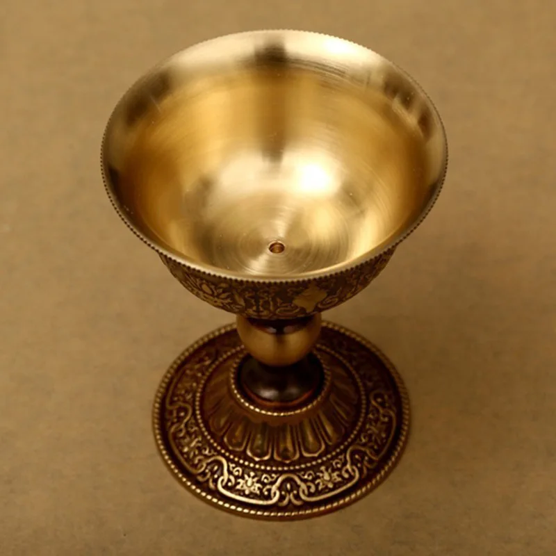 Pure copper ghee lamp holder, featuring the Eight Auspicious Symbols, a perpetual flame, suitable for home use with solid or