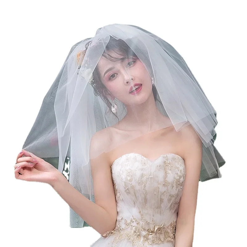 

Two Layers Pure Tulle Bridal Veils Short Cut Edge Wedding 2025 Bride Accesories