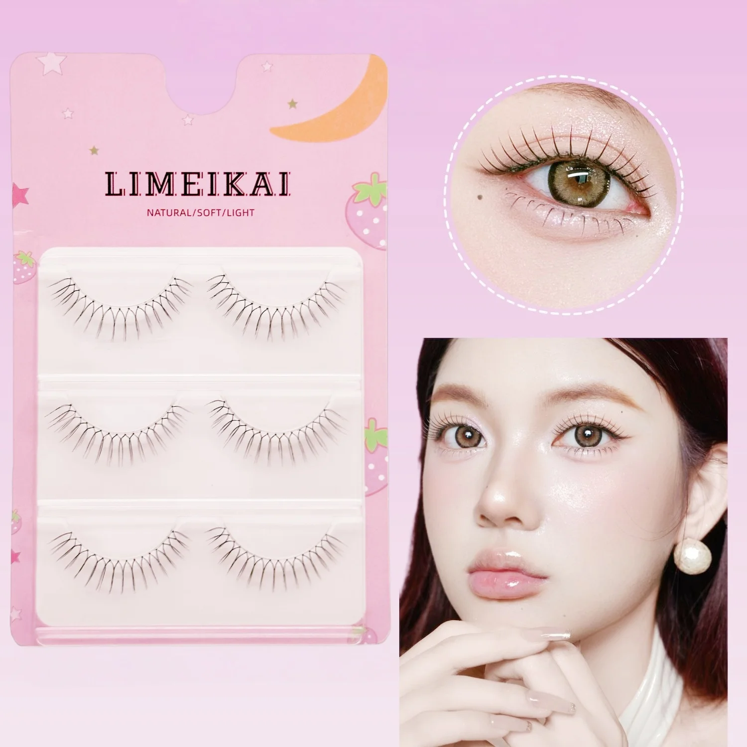 3 pcs of false eyelashes, short and thick U-shaped hand-tied hairstyle, thick and dense eyelashes. These styles are suitable for