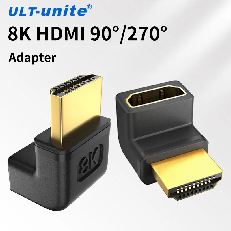 HDMI Adapter 8K 60Hz HDMI Male To HDMI Female Adapter 270 Degree Angle Extender Cable Converter for Computer Host Wall TV