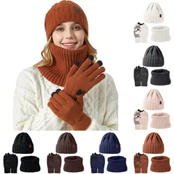 Scarf Hat Gloves Set Men Knitted Hat And Scarf Two Piece Set Unisex Large Head Suitable For Thickened Winter Hat Gloves Set