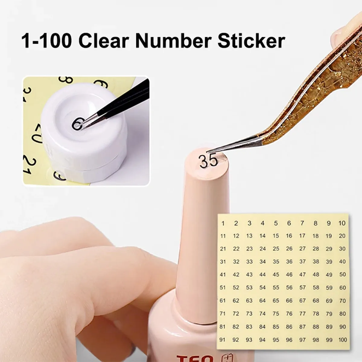 5 pieces of 1-100 number round number stickers, transparent black waterproof self-adhesive number stickers, DIY nail polish bottles, cup serial