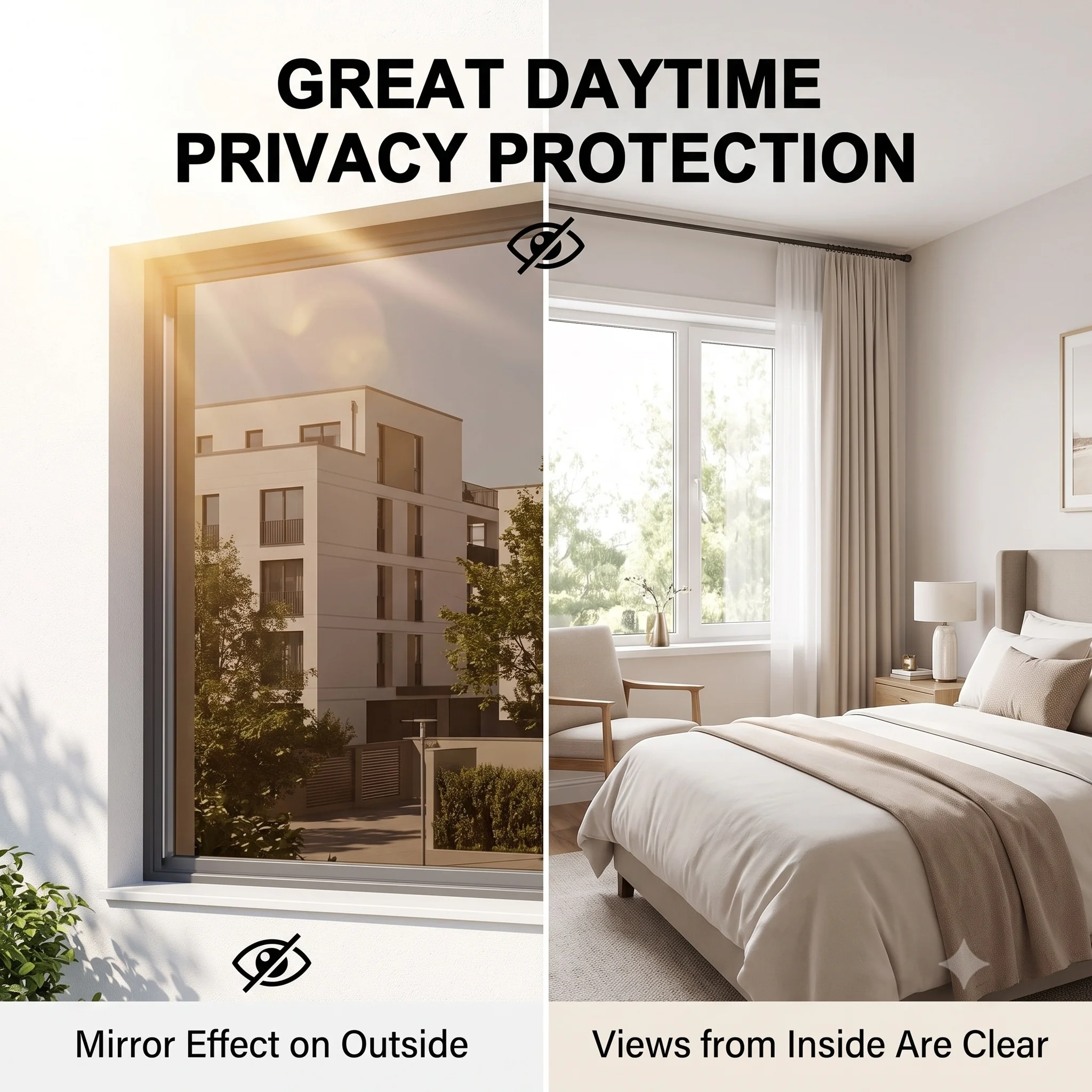Brown Silver Static Cling Window Film - No-Glue One-Way Daytime Privacy Tint Heat & UV Block Removable Reusable Glass Sticker