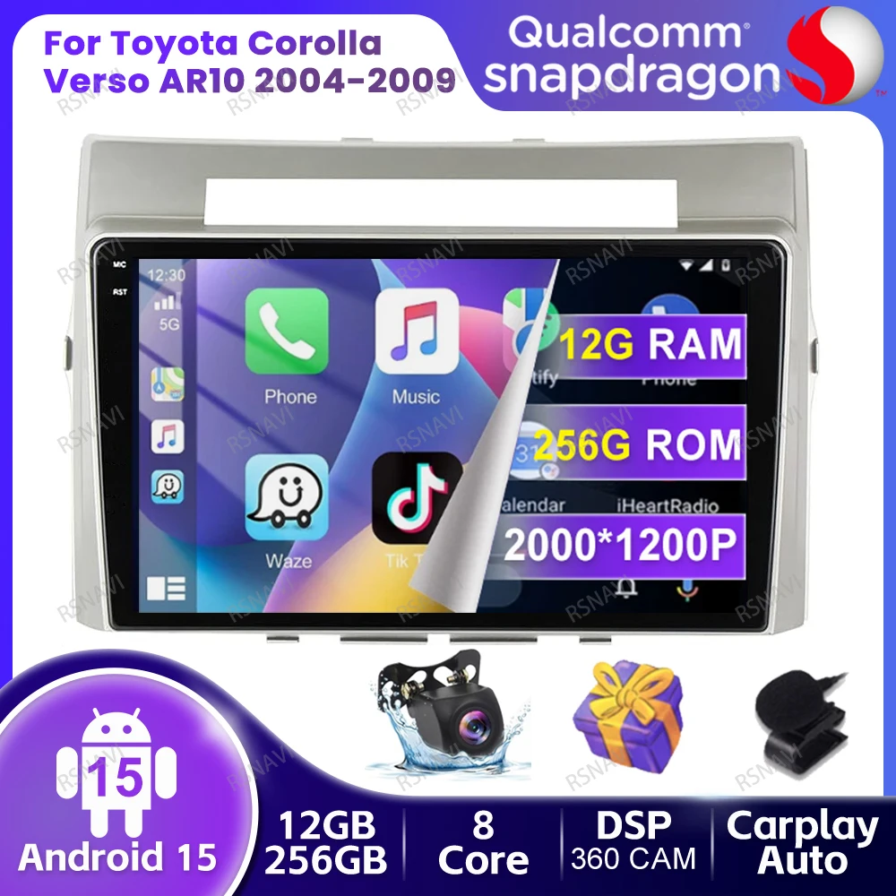

Автомобильный радиоприемник Android 15 для Toyota Corolla Verso AR10 2004-2009 5G WIFI GPS Viedo плеер 4G LTE головное устройство авторадио BT навигация