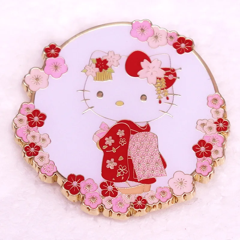 Pink Flower Sakura Kitty Enamel Pin Girls Sweet Badge  Brooch Gift Jewelry Accessorize Your Jacket Bag