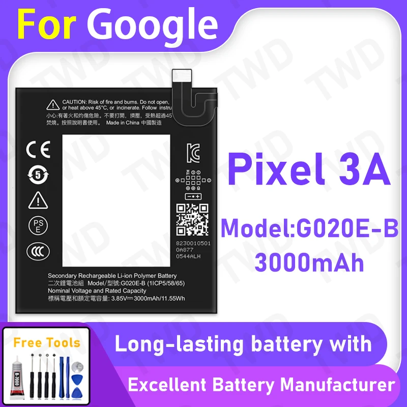 

High Quality 3000mAh G020E-B Battery For Google Pixel 3A Long Lasting Power +Free Tools