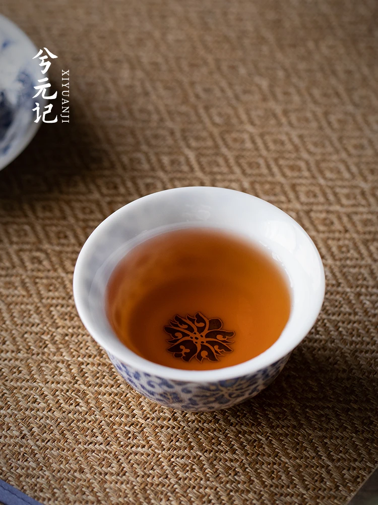 Blue and White Interlock Branch Pressure Bottle Cup High-Grade Tea Porcelain Set Christmas Gift Hand